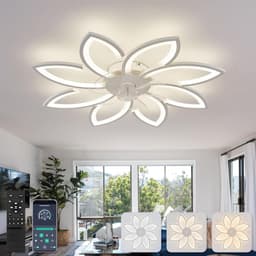 8 Sterren Plafondlamp Met Ventilator - Wit - Met Afstandsbediening - Smart lamp - Dimbaar Met App - 6 Standen Ventilator - Woonkamerlamp - Moderne lamp - Plafoniere — thumbnail 4