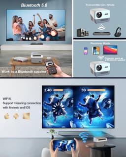 Fuegobird A6 Beamer - Smart Home Projector - Support 4K - Android TV 9.0 - Streamen met IOS & Android - Autofocus en 4D keystone - Netflix/Prime Video/Youtube - Grijs — thumbnail 5