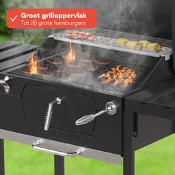 KitchenBrothers Houtskool BBQ - Smoker Barbecue - Verstelbaar Kolenrooster - PFAS Vrij - 42x57cm Grilloppervlak - Zijpanelen - Vaderdag Cadeau - Zwart — thumbnail 4