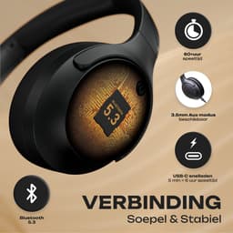 PowerLocus Boom - Koptelefoon Bluetooth - 60 uur batterijduur – Over Ear Koptelefoon Draadloos – 4 EQ-modi - Met Microfoon - Zwart — thumbnail 5