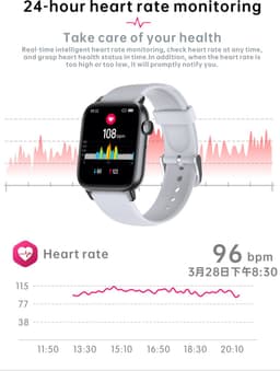 SAMTECH Smartwatch - Heren & Dames – horloge – met HD Touchscreen - Stappenteller, Calorie Teller, Slaap meter – Zwart Wit — thumbnail 4