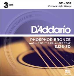 D'Addario EJ26-3D Phosphor Bronze Westernsnaren 3-Pack (11-52) — thumbnail 1