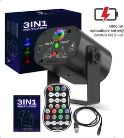 Boscer Disco Laser | 3 in 1 Multilaser | 4000mA Oplaadbare Accu | Stroboscoop & Parscoop effect | LED Disco | Party discolaser | Geluid gestuurd | Discolamp | Lichteffect — thumbnail 1