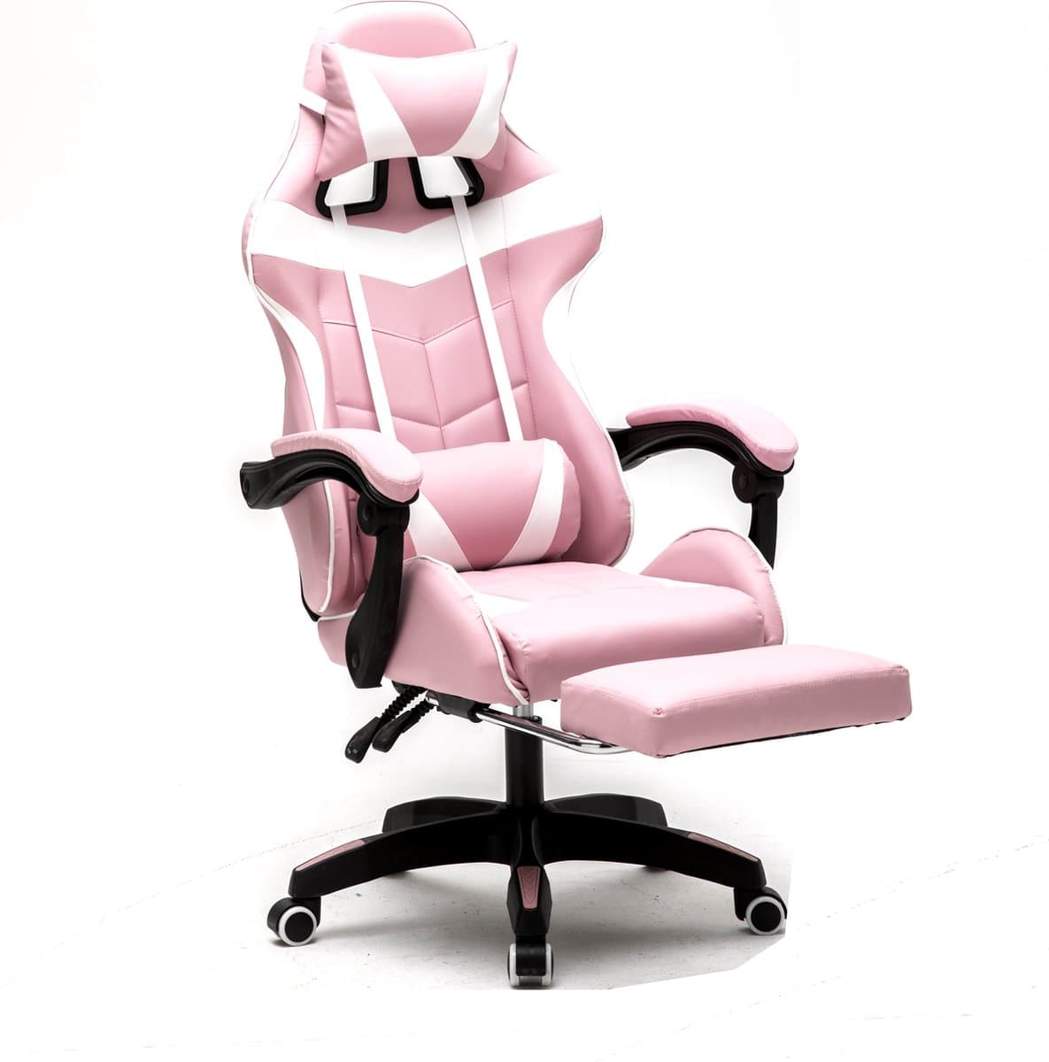 VDD Gaming - Game stoel - Gaming - Bureaustoel - Gamestoel Roze - Met Nekkussen & Verstelbaar Rugkussen - Silicone Game Stoel - Draaistoel - Ergonomische Game Stoel - Gamestoelen - Hoogte Verstelbaar - Roze & Wit — afbeelding 1
