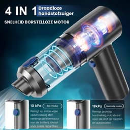 4-in-1 Auto Stofzuiger - Zuigen & Blazen - Kruimeldief - Oplaadbaar - Handstofzuiger - Airduster - Zwart — thumbnail 5