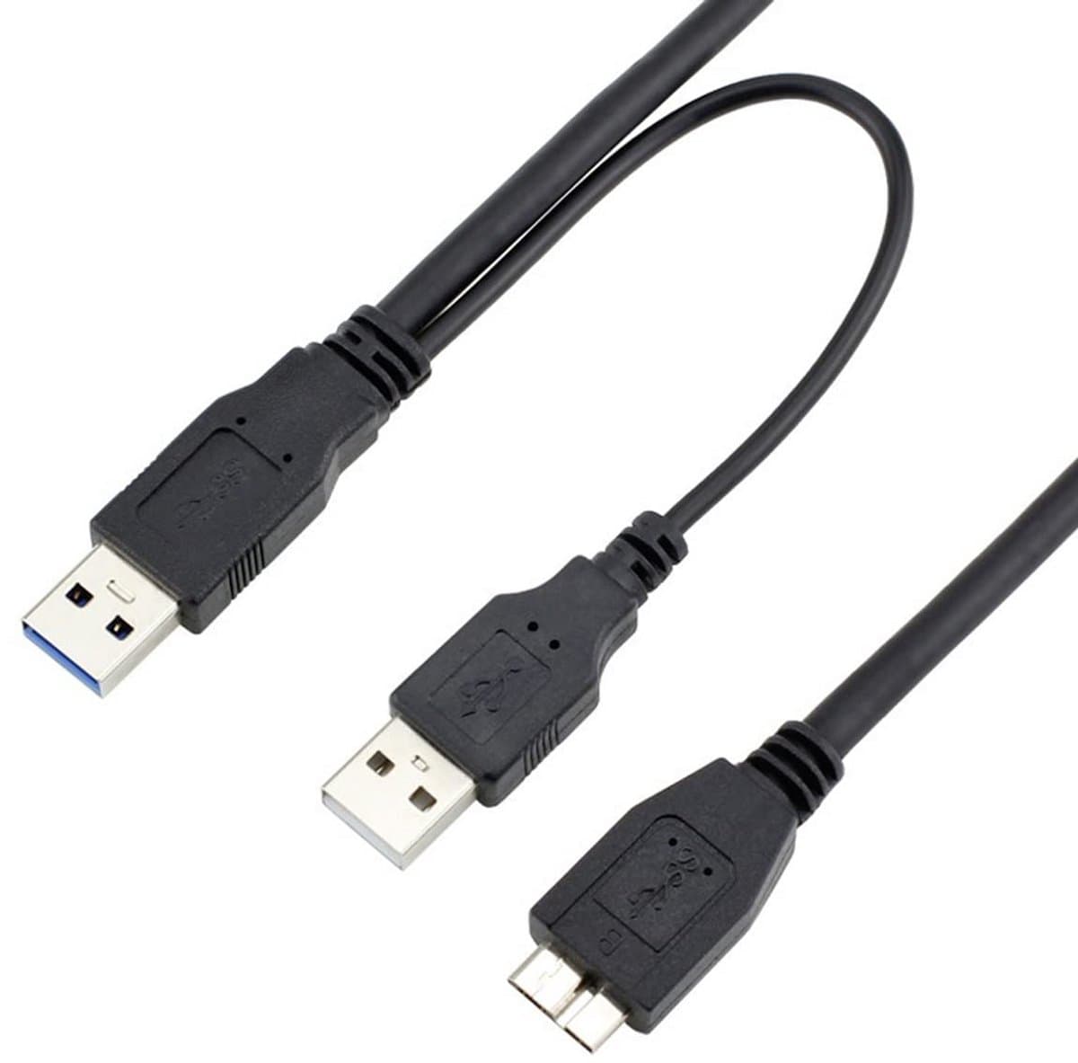 Dual USB A naar Micro USB 3.0 Y-Kabel met Extra Stroomvoorziening — afbeelding 1