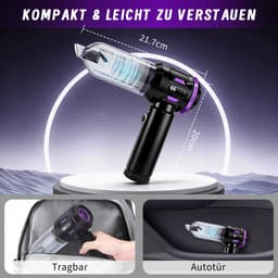 Glitzerlife - Handstofzuiger, Accu, Mini-Stofzuiger, Draadloos, 25000 Pa, Handstofzuiger, Sterk, 4-In-1 Autostofzuiger Met Borstelloze Motor, 3 Standen, DraagGlitzerlife -bare Stofzuiger Voor Auto - Zwart-Paars — thumbnail 4