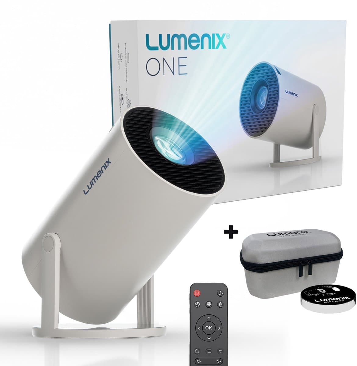 Lumenix® ONE Mini Beamer - Smart TV & 4K support - Netflix - Android 14.0 - Projector - WiFi 6 & Bluetooth 5.0 - Voor iOS en Android - Home Cinema - Wit — afbeelding 1