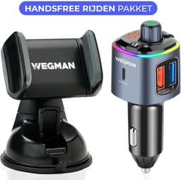 Wegman Bluetooth FM Transmitter + Telefoonhouder Auto met Zuignap voor Dashboard en Raam - Handsfree Bellen Auto Carkit - 30W USB-C Autolader - Auto Accessories - Compleet Pakket — thumbnail 1