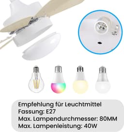 Glitzerlife - Plafond ventilator met verlichting - stille plafondventilator - stil met afstandsbediening en timer - Ø75cm - houtlook - plafondlampen met ventilator voor woonkamer en slaapkamer — thumbnail 5