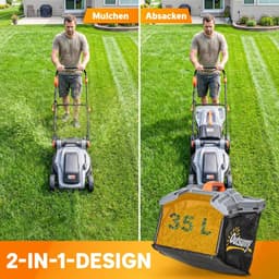 Elektrische Grasmaaier - 1200 W - 34 cm maaibreedte - 35 liter Opvangbak - Mulchfunctie - 6 Instelbare Maaihoogtes (25–75 mm) – in Hoogte Verstelbare Handgrepen (90-100 cm)- Tuingereedschap voor Gazon — thumbnail 2
