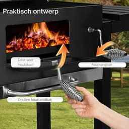 Rolu BBQ -Houtskool BBQ – Barbecue – BBQ Met Wielen – Grillrooster 55 x 36 CM – Inclusief Thermometer – Zijtafel – Aslade Voor Schoonmaak — thumbnail 5