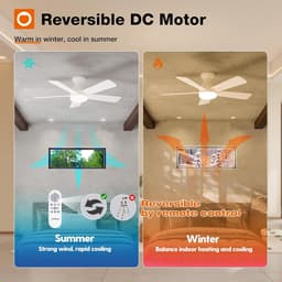 5 Blad Plafondventilator - Moderne LED Ventilator Lamp - 6 Snelheden - Bedienbaar Met Afstandsbediening - 132 cm - Wit - Woonkamerlamp — thumbnail 3