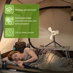 MUPOO Draagbare Oplaadbare Camping plafondventilator met verlichting met Tafelstatief- 7200mAh - Afstandsbediening -4 Standen - Timer & Muggenwerend - Stille Motor & Type-C Opladen- plafonniere met ventilator voor Tent & Overkapping — thumbnail 4