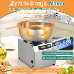 Elektrische Deegmixer - Kneedmachine Spiraal - Bakkerij Restaurant - Dubbele Rotatie Motor - 5kg Capaciteit - Zilver — thumbnail 3