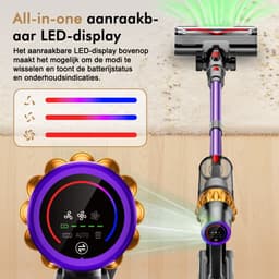 Hiaonyx steelstofzuiger - steelstofzuiger draadloos - 75000pa - 8*2200mAh - LED Verlichting - Geschikt voor Tapijten - twee batterijen - paars — thumbnail 4