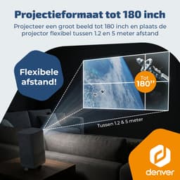 Denver Portable Beamer - 4K 3840x2160P - 150 ANSI Lumen - Projector - Ingebouwde Batterij - Thuisbioscoop - HDMI - USB-C - PR4700 — thumbnail 5