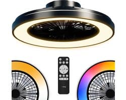 Airking Plafondventilator - Stille Ventilator met Lamp en Afstandsbediening 48,5cm - LED 40W Dimbaar - 3000K-6500K - Zomer en Winterstand Zwart