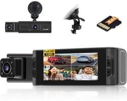 Dashcam WiFi met 64GB SD Kaart - FHD 1080P Auto Camera met Dubbele Lens en G-Sensor