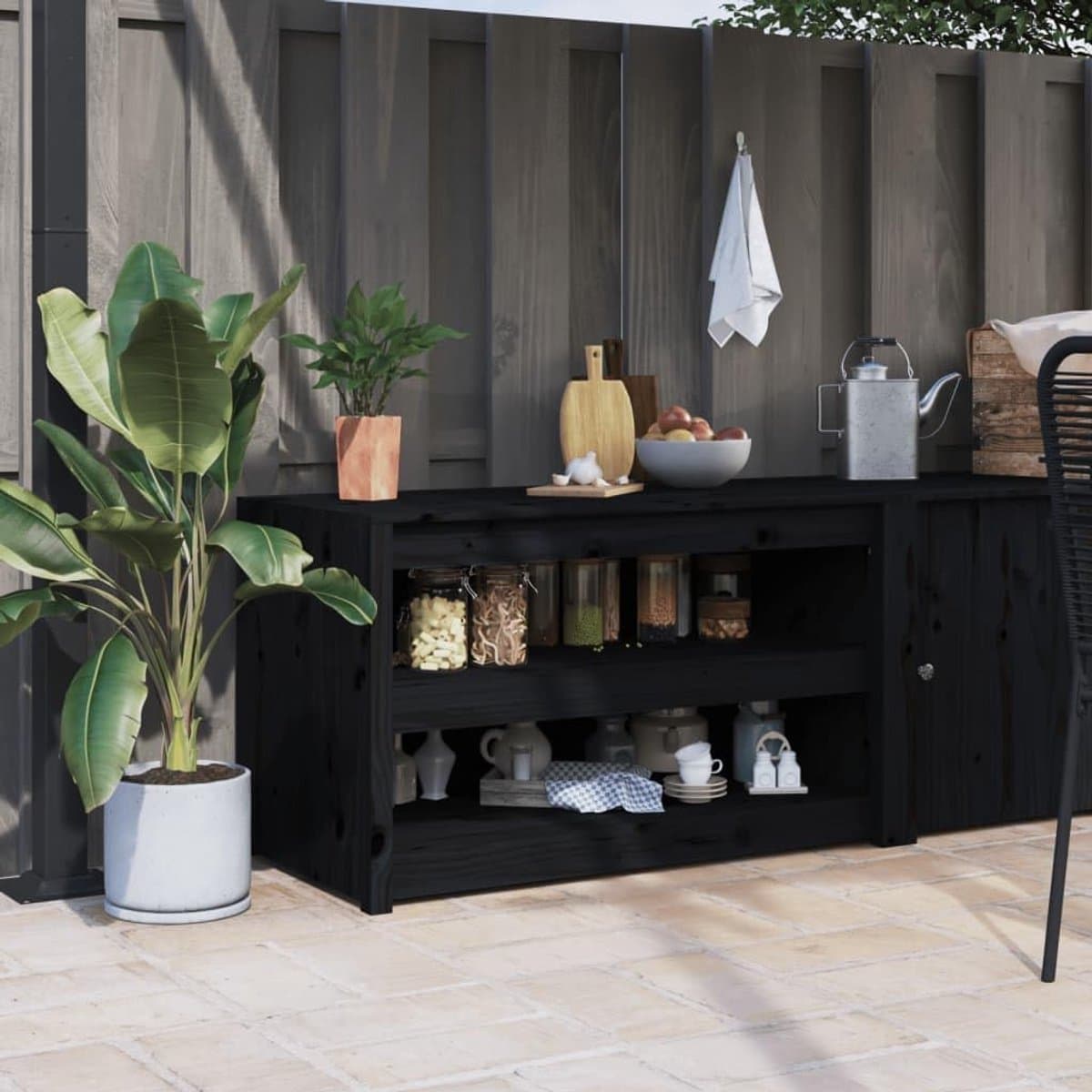 Buitenkeuken Kast - Tuin Keukenmeubel - Buiten Koken - Massief Hout - 106x55x64cm - Zwart — afbeelding 1