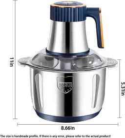 Hakmolen - Hakmolen electrisch - Hakmolen Elektrisch - Elektrische hakmolen - Vleesmolen - Multifunctionele hakker - 5L - 500W - 5 snelheidsniveaus - RVS - Vlees - Groenten - Fruit - Blauw — thumbnail 2