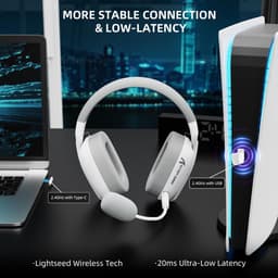 ATTACK SHARK L80Pro - 2.4GHz Draadloze Gaming Headset - Lichtgewicht - Bluetooth koptelefoon - Multiplatform - Geschikt voor PS4/PS5, Nintendo Switch - Wit — thumbnail 3