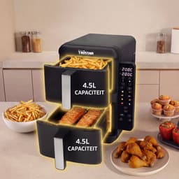 Tristar FR-9074 - Stack airfryer XXL - 9L - 2 onafhankelijke kookzones - Dubbele gestapelde lades - 8 kookprogramma's - 2400W - PFAS-vrij - Bespaart 45% Ruimte - 6 personen — thumbnail 2