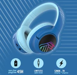 PowerLocus Bobo - Draadloze Koptelefoon voor Kinderen - Bluetooth koptelefoon - 74/85/94dB Volumebegrenzing - Led Verlichting - Audio Sharing Functie - Blauw/Zwart — thumbnail 4