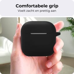 Hoesje - Geschikt voor Apple AirPods 4 - Siliconen Hoes met Clip - Silicone Case Cover - Zwart — thumbnail 3
