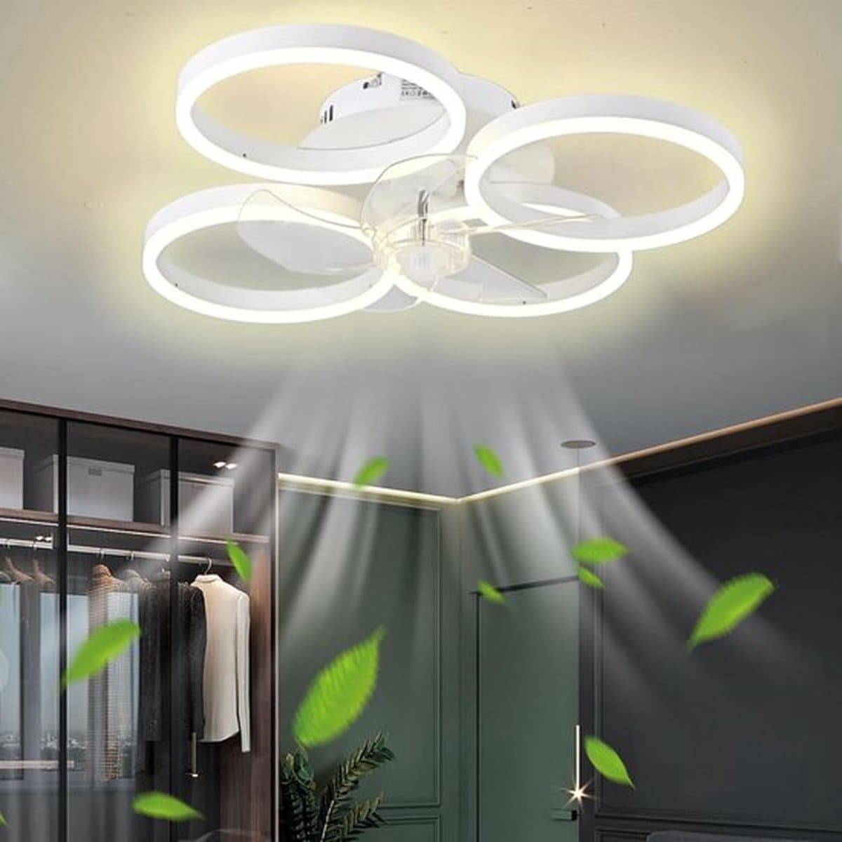 4 Ringen Ventilator - Wit - 60 cm - Smart Lamp - Kroonluchter - Dimbaar Met Afstandsbediening - 64W — afbeelding 1