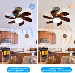 NETTLIFE Plafondventilator Met Verlichting - E27 - messing - 6 Bladen Ventilator - met Afstandsbediening - 75cm - Timing Plafondlamp - Voor Woonkamer | Slaapkamer | Keuken | Eetkamer — thumbnail 5