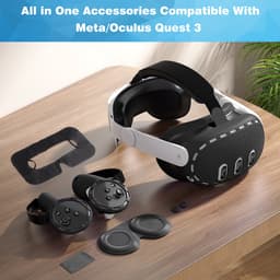 YONO Accessoires Set geschikt voor Meta Quest 3 - Grip Case Controller - Siliconen Cover Face en VR Bril - Oculus - 9in1 - Zwart — thumbnail 3