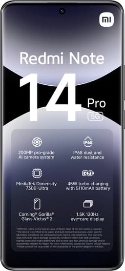 Xiaomi Redmi Note 14 Pro - 5G - 8GB/256GB - Midnight Zwart — thumbnail 2