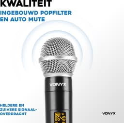 Draadloze microfoon - Geschikt voor JBL speakers - plug-in ontvanger -Vonyx WM55- UHF microfoon draadloos - universeel — thumbnail 2