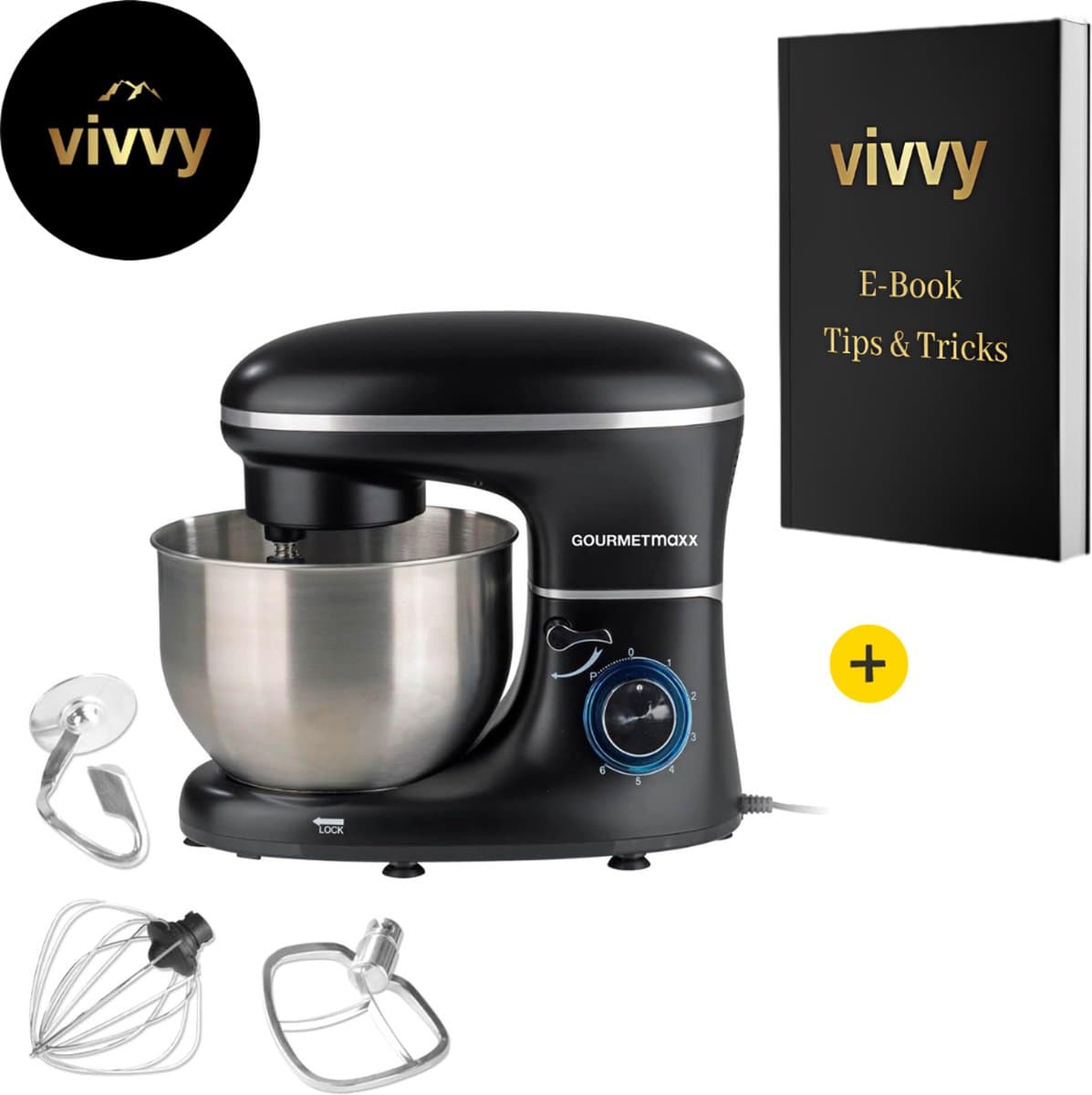 Mixer Met Mengkom Multifunctioneel - Keukenmixer Met Mengkom 2 In 1 - Deegmachine Met Garde & Haken - 100% Tevredenheidsgarantie - 250W - 6 Snelheden - 5 Liter — afbeelding 1