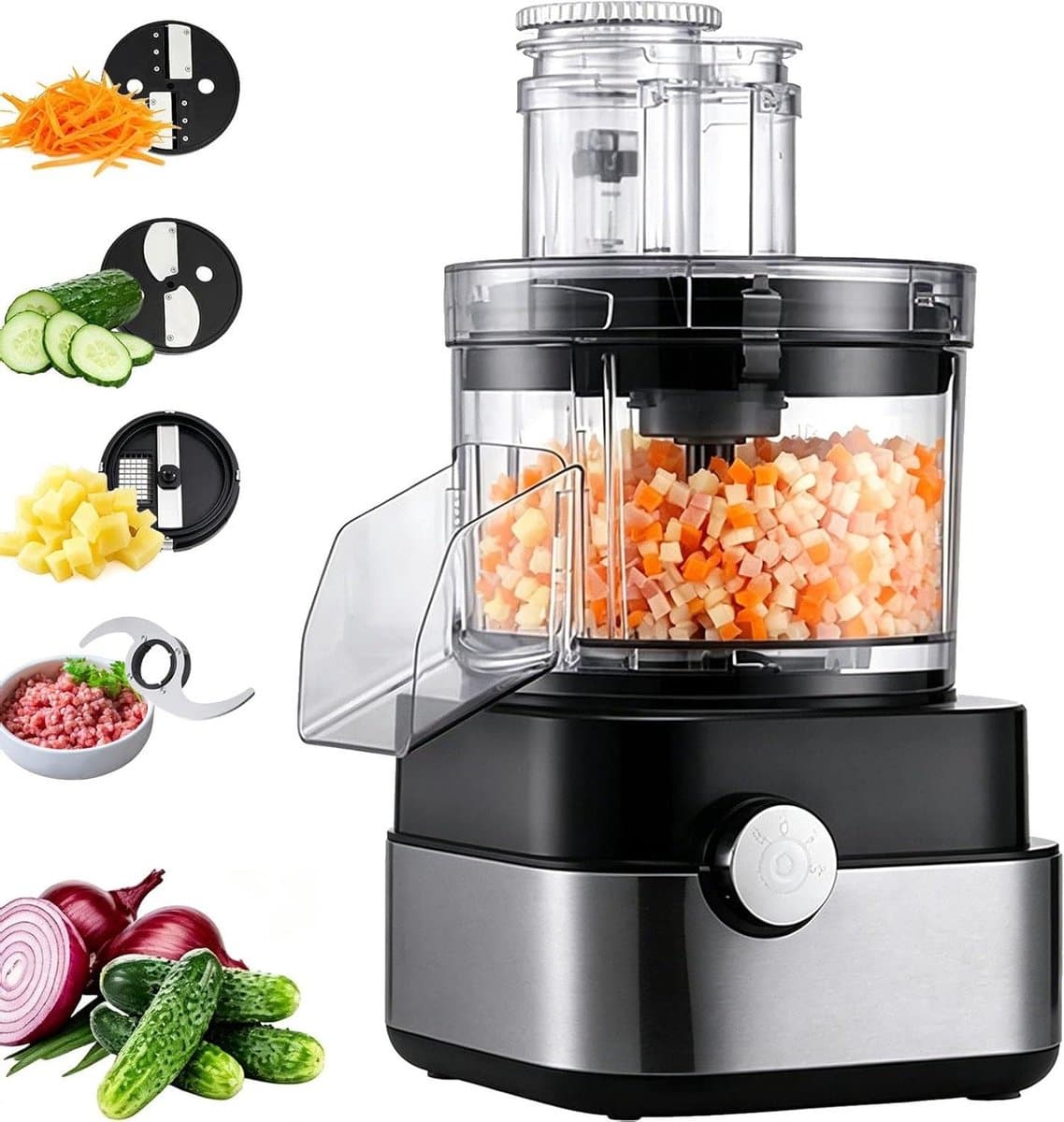Groentesnijder Keukenmachine - Keukenapparaat Raspen - Snel Ingrediënten Bereiden - 5-in-1 Functies - 5 Liter Inhoud - Zilver — afbeelding 1