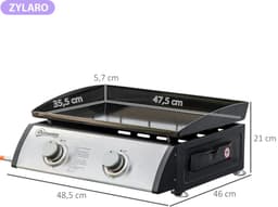 Gasbarbecue - Tafelmodel Gasbarbecue en Gasgrill - 2 Branders - 6 kW - met Slang, Drukregelaar, Vetopvangbak, Antiaanbaklaag, RVS Grillplaat - 48,5 x 48 x 21 cm - Zilver — thumbnail 2