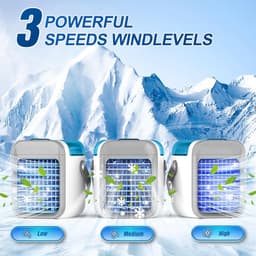 Draagbare luchtkoeler, 7 kleuren mini-airconditioner met 3 luchtsnelheden en USB-oplaadpoort, 300 ml 3-in-1 luchtkoeler, draadloze persoonlijke luchtkoeler met handvat voor kamer, kantoor en reizen — thumbnail 5