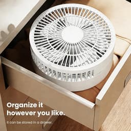 Ulisem - Staande ventilator - 5 snelheden - 1800mAh oplaadbaar - Met make-upspiegel en verlichting - Ingebouwde timer - Opvouwbaar en draagbaar - Voor slaapkamer en kantoor - Wit — thumbnail 3