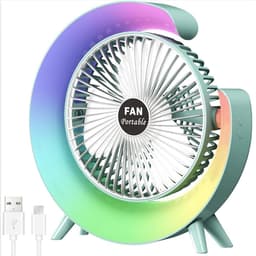 Nieuwe USB-bureauventilator met 3 standen en kleurrijke LED-verlichting – Draagbare tafelventilator – Stille desktopventilator – 181° draaibaar – Voor thuis, kantoor, slaapkamer en studentenkamer (Groen) — thumbnail 1
