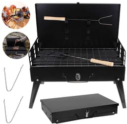 RosaBloom Opvouwbare Houtskool Barbecue - Draagbare Koffer BBQ - Compact Mini Grillrek met Gereedschapset - Zwart - 43x26,5cm — thumbnail 5