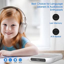 Bluetooth CD-speler - Draagbare CD-speler - Hi-Fi Geluidskwaliteit - 2000mAh Oplaadbare Batterij - 6 Uur Speeltijd - 2.4GHz Bluetooth - Met Anti-schok Technologie - Lichtgewicht 280g - Wit — thumbnail 3