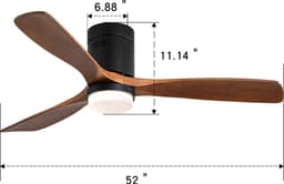 Plafondventilator Met Lamp - Stille ventilator - 3 Hout Bladen - Ø 52 inch - Dimbare lamp met 3 lichtstanden - 6 standen voor de windkracht - Met Afstandsbediening - LED's Light - Zwart — thumbnail 2