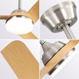Plafondventilator Met Lamp - Ø 132cm - Stille ventilator - 3 ABS Bladen - 6 standen voor de windkracht - Met Afstandsbediening - LED's Light - Licht houtkleur — thumbnail 2