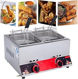 Commerciële gasfriteuse, 11 liter LPG-friteuse voor op het aanrecht, roestvrijstalen dubbele mand met verstelbare vlam en verwijderbare tank voor restaurants en thuisgebruik. — thumbnail 5