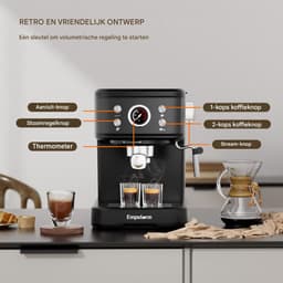 Empstorm EM‑04E Espressomachine 20Bar - 2-in-1 Capsule & Gemalen Koffie - PID Temperatuurregeling - 1,5L Watertank - RVS Filter- Warmhoudplateau - Thuis Kantoor Koffieapparaat Zwart — thumbnail 2