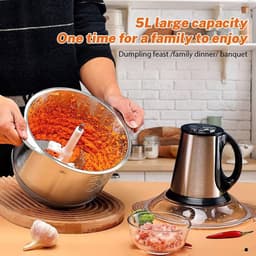 Elektrische Hakmolen - Keukenmachine Mini - Snel Ingrediënten Maken - 3 Snelheden Instelbaar - 5 Liter Kom - Zilver — thumbnail 2