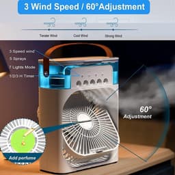 Mini Aircooler 3-in-1 met Luchtbevochtiger en LED Nachtlamp - Draagbare Air Cooler - USB Ventilator - Persoonlijke Airconditioner - 3 Snelheden - Voor Kantoor, Slaapkamer en Bureau - Wit — thumbnail 5