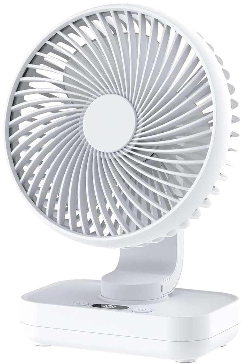 LISM-Automatische oscillerende bureauventilator, stille werking (30 decibel), zachte luchtstroom, USB-C-poort, LED-display, 4 ventilatorsnelheden, compact en draagbaar, geschikt voor kantoor en thuisgebruik - wit — afbeelding 1