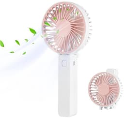 Handventilator - Draagbare Ventilator - Mini Ventilator - USB Oplaadbaar - 3 Standen - Draadloze Tafelventilator - Voor Thuis, Kantoor, Buiten En Reizen - Wit / Roze — thumbnail 1